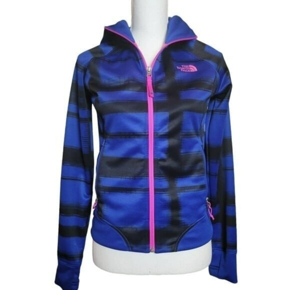 The North Face Blue and Black Full Zip Striped Hoodie in Small Petite - Picture 1 of 9